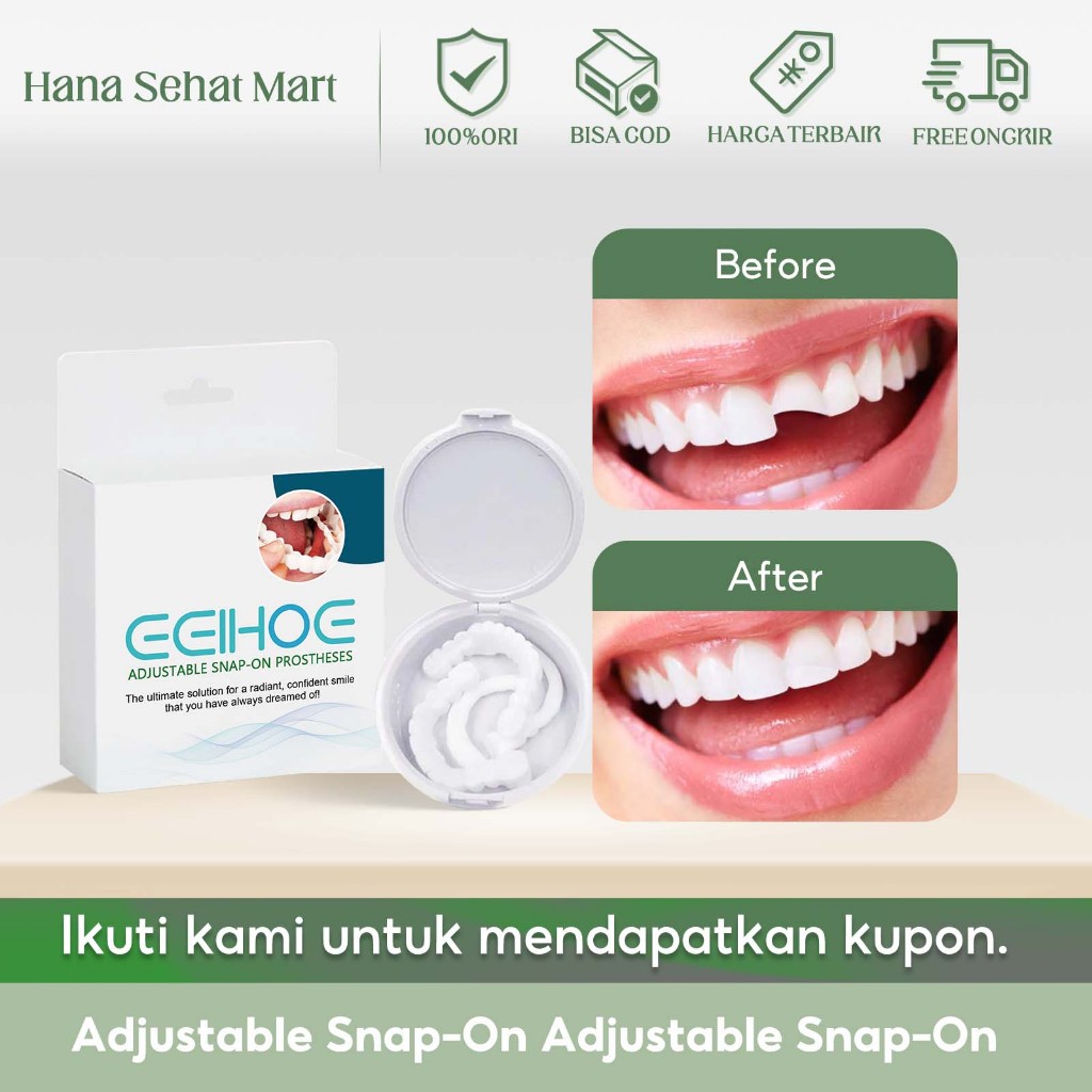 EELHOE  Adjustable Snap-On Adjustable Snap-On 1set Gigi Palsu Instan Gigi Palsu Asli Dokter Gigi Pal