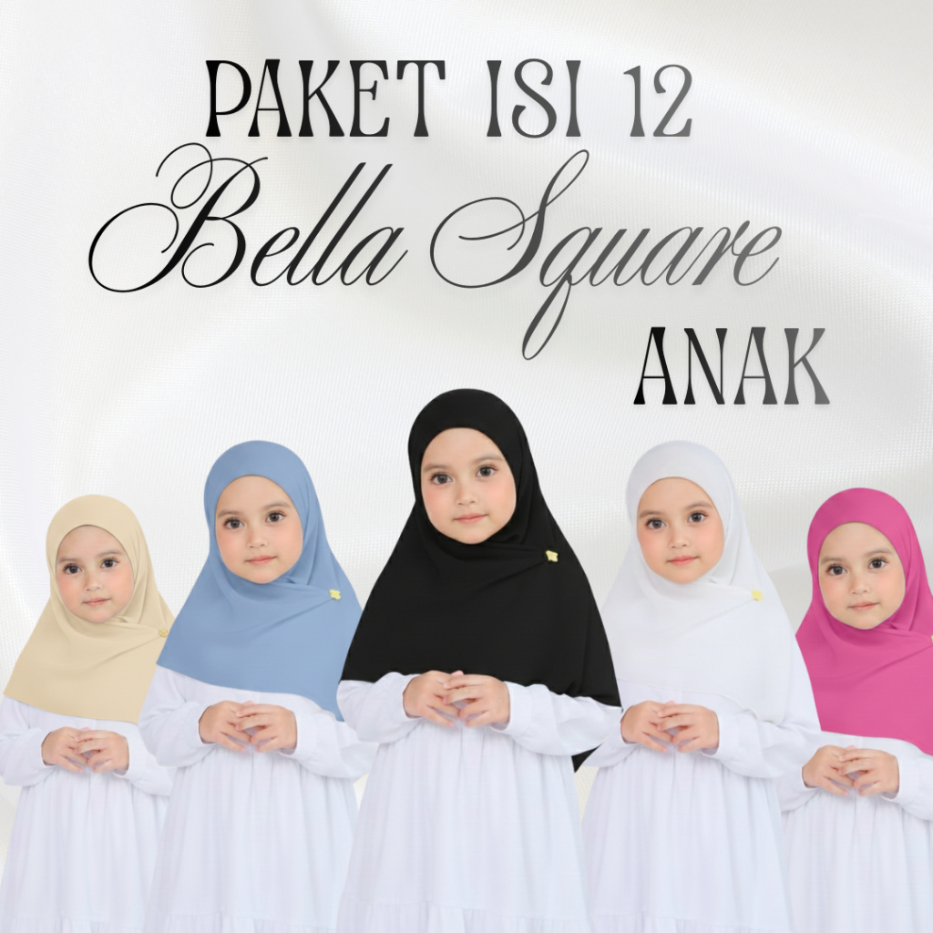 MF Hijab - Paket 1 Lusin Hijab Bella Square Anak Premium Segi Polos/Jilbab Anak Polos Segi Empat