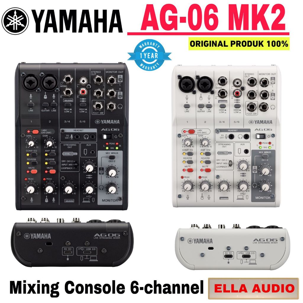 Yamaha AG06 MK2 Mixer Live Streaming 6-Channel USB Ag-06 Mk2