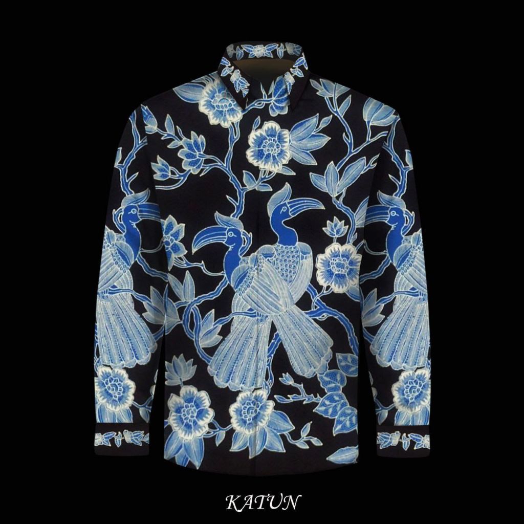 kain batik tulis pria bahan katun warna hitam kombinasi biru batik tulis