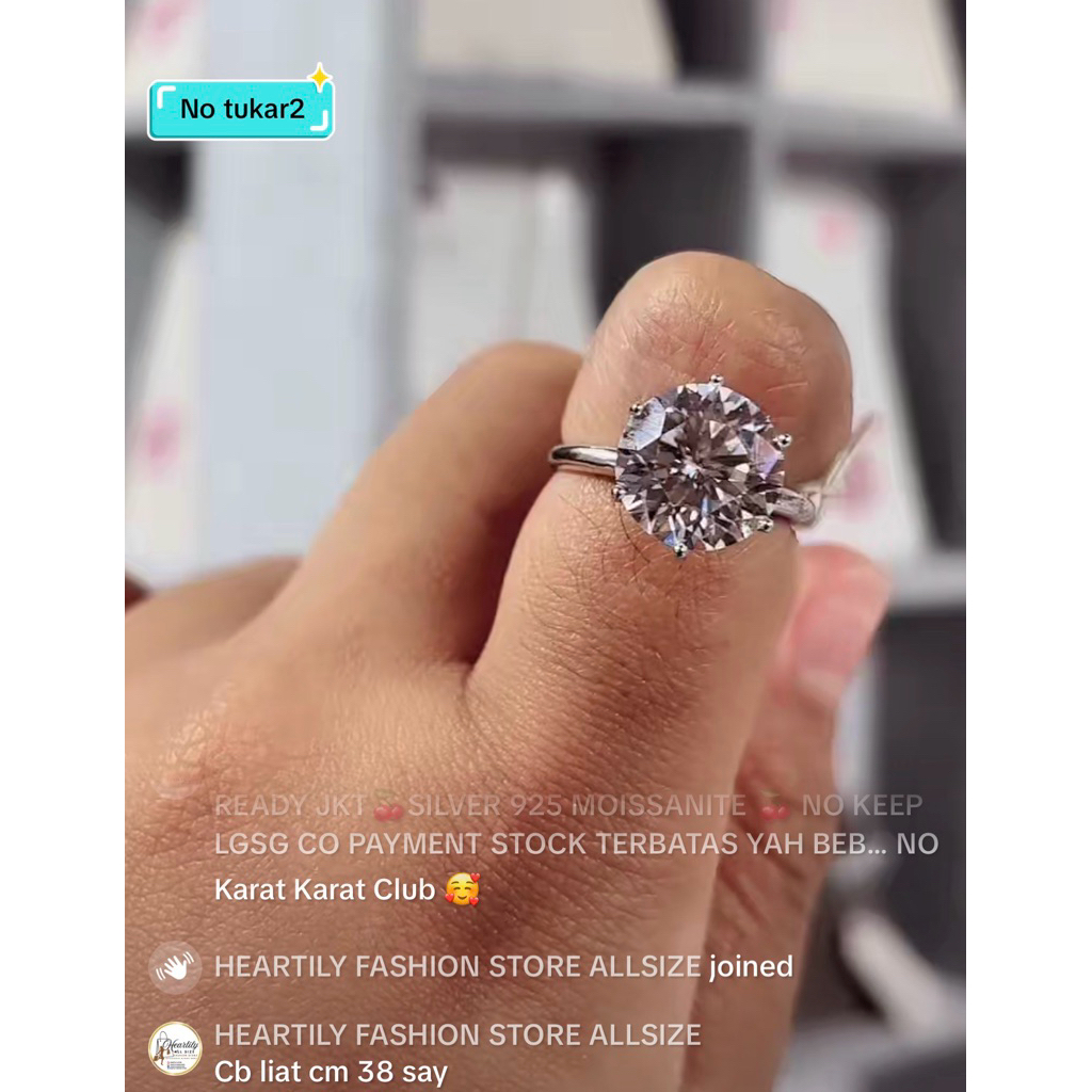 [ HEARTILY & BLINGS ] Cincin MOISSANITE 5ct 5 carat Silver 925 Code GM 26 Solitaire Clear Color | Di