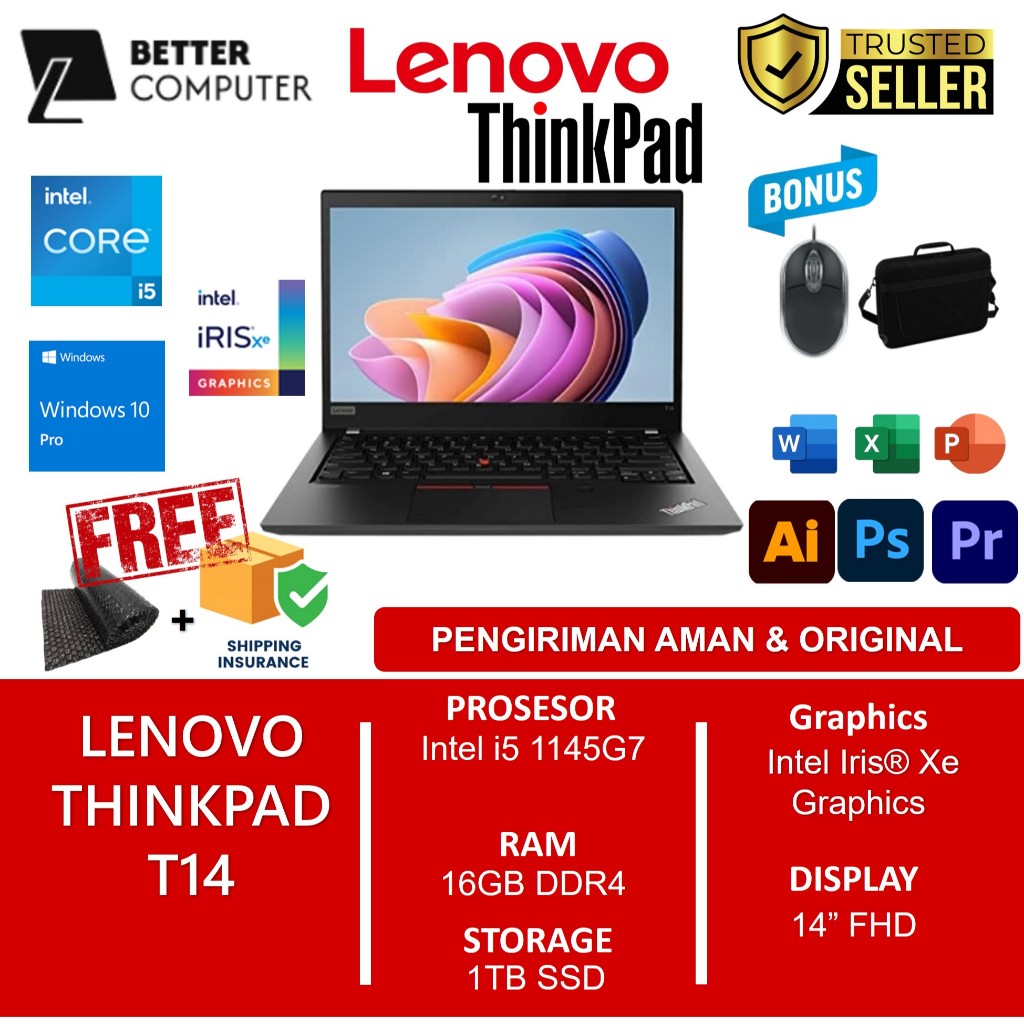 Laptop Lenovo Thinkpad T14 Intel Core I5 1145G7 Ram 16GB 1TB 14" FHD Windows 10 Pro