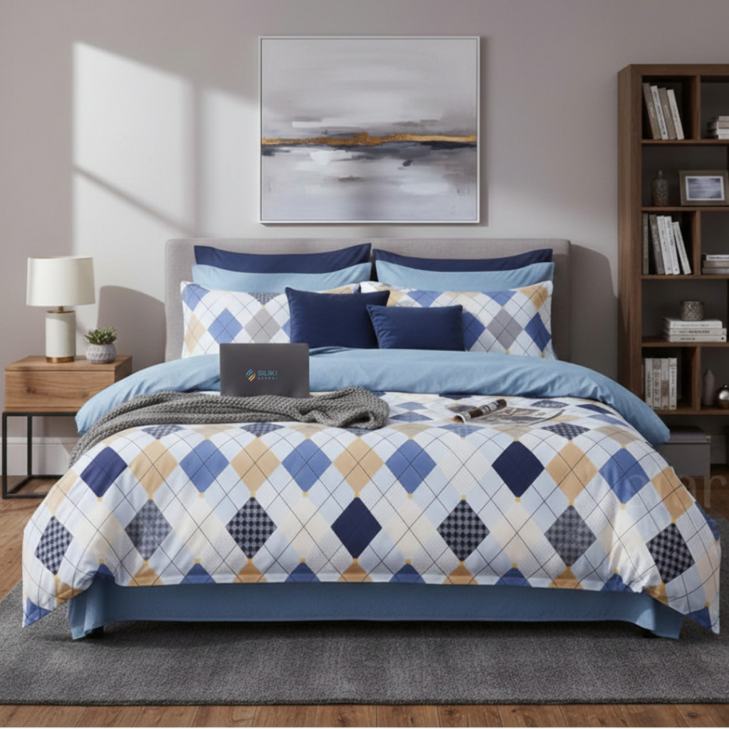 SILIKI Bedcover Set Sprei Katun Lokal STAR Homemade Collection Motif Minimalis Ukuran 140x200 160x20