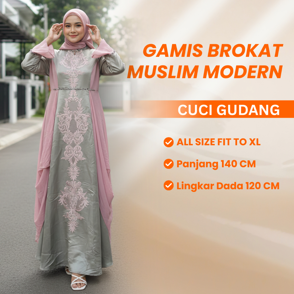 Gamis Brokat Mewah Maroon Cream – Dress Pesta Muslim Elegan Modern 2025 | Baju Lebaran Wanita Premiu