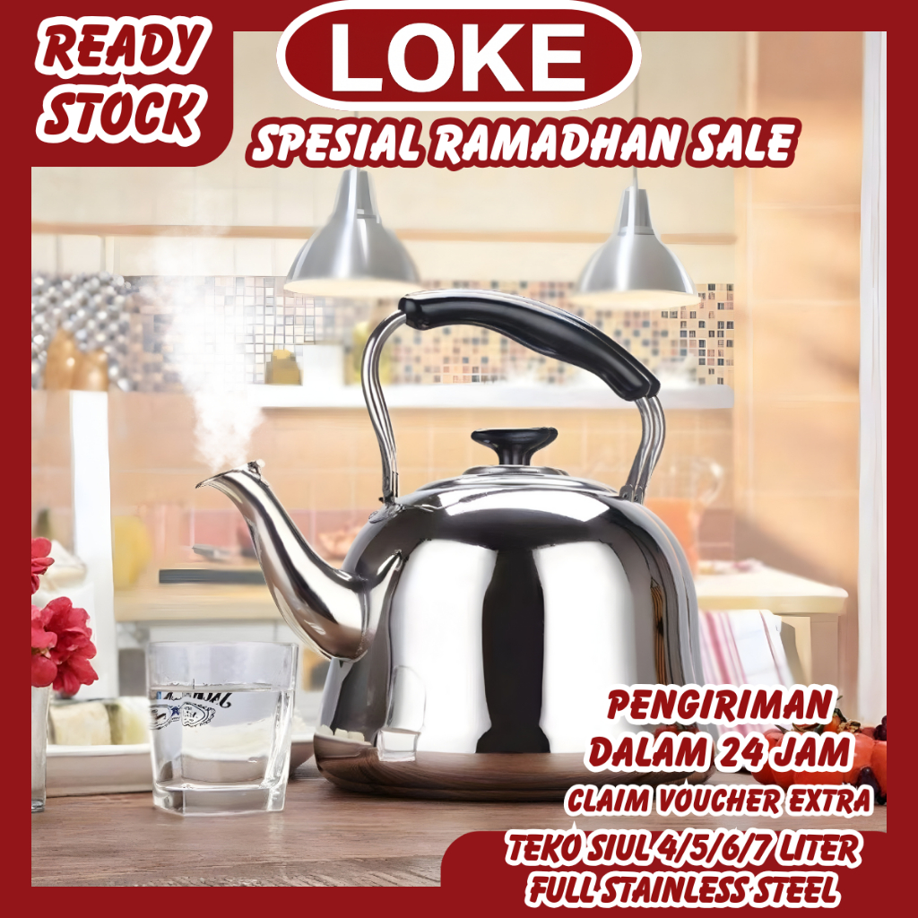 [Ramadhan Sale] LOKE Teko Air Panas bunyi Siul Stainless Steel 304 Ceret Anti Karat