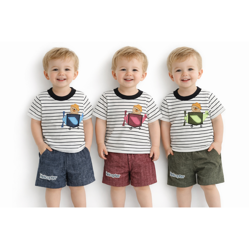 Setelan anak laki laki motif pesawat/ setelan Amena Usia 4-15 Bulan