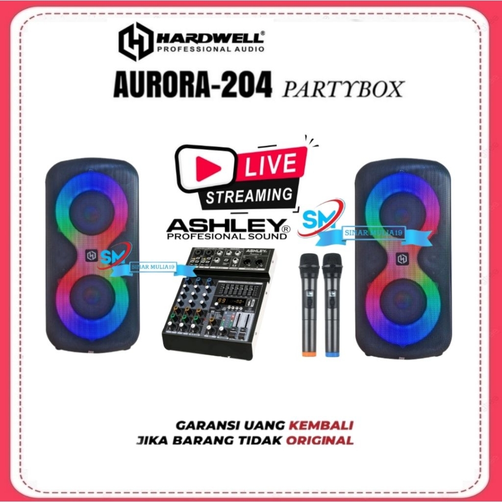 Paket Sound System Hardwell AURORA 204 Mixer Ashley Premium 4 Mic Wireless DusenBerg Pavo2 Original