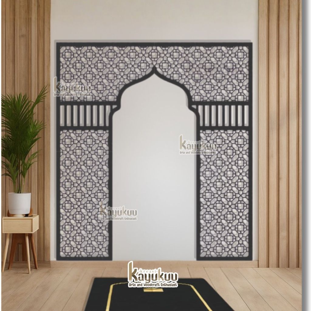 Kreasikayukuu Hiasan Dinding Mihrab Mushola Square Bahan Cutting Plywood 3mm 200cm x 180cm
