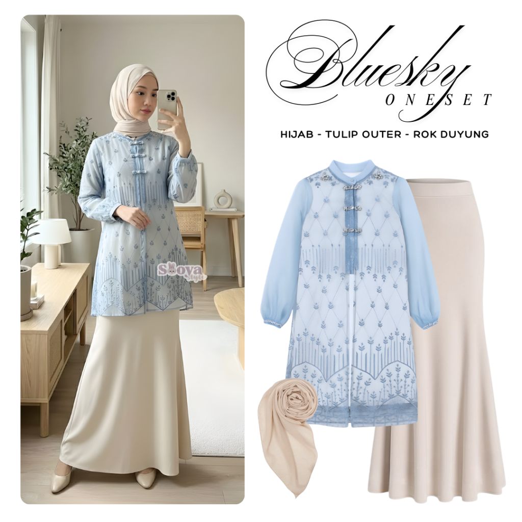 Setelan Wanita Lebaran Kekinian | Tulip Outer Brokat + Rok Duyung + Bella Square | Outfit Kondangan 