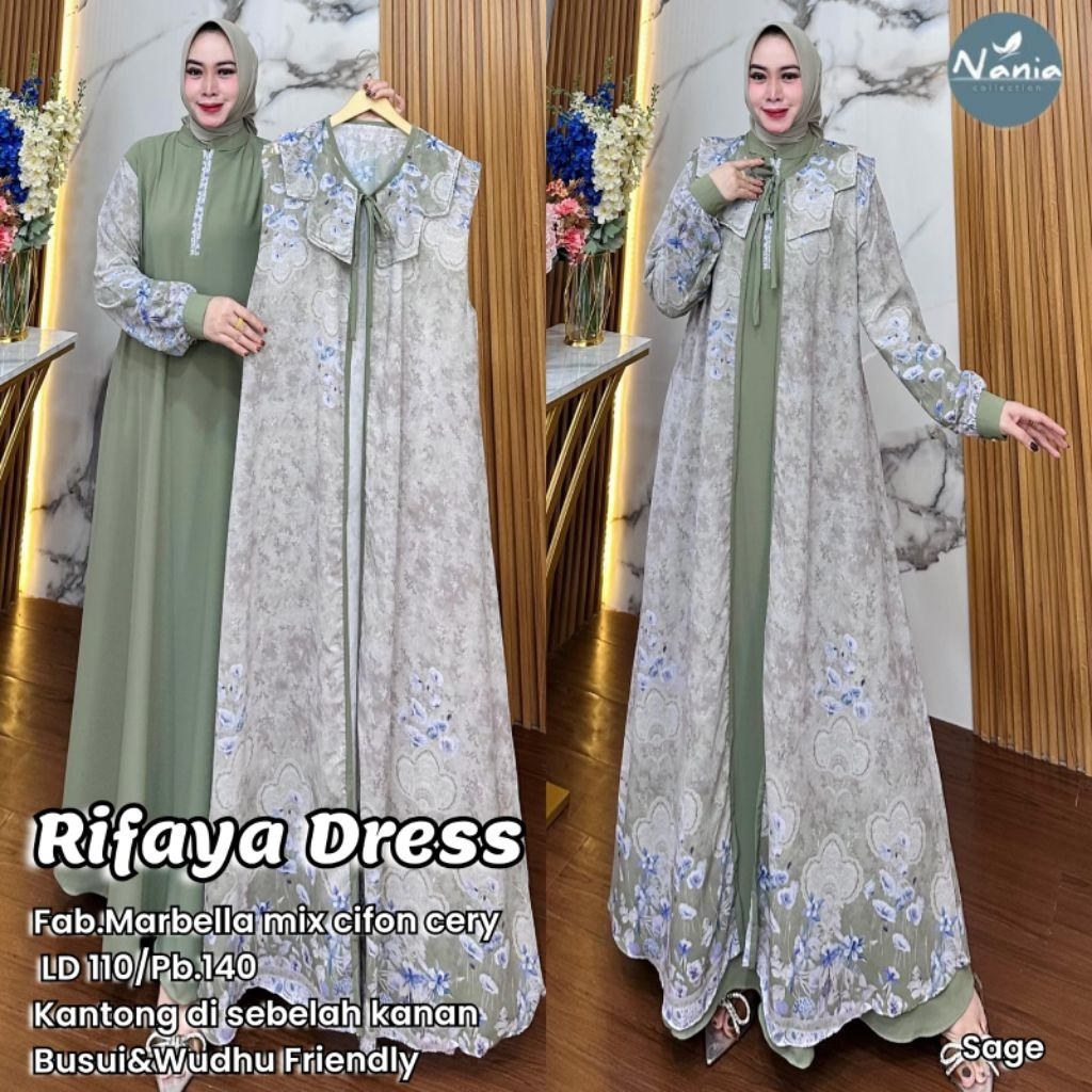 Rifaya Dress by Nania - dress marbela mix cifon cery - gamis wanita model terbaru kekinian - dress b