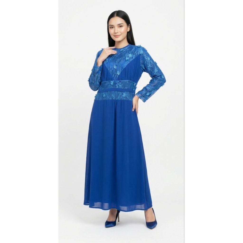 gamis mix tile brokat biru tua