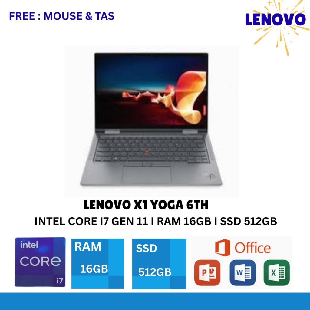 Laptop Lenovo Thinkpad X1 Yoga Gen 6 Core i5 Gen 11 I i7 Gen 11 Ram 16 GB SSD 1 TB Layar 14 inch Tou