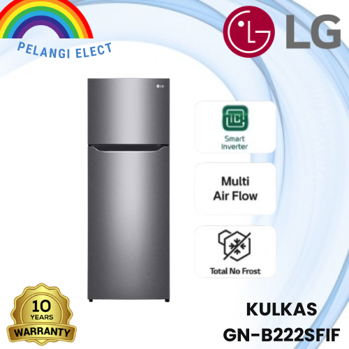 LG Kulkas 2 Pintu 209L Smart Inverter GN-B222SFIF Total No Frost Tanpa Bunga Es Garansi Resmi / 222 