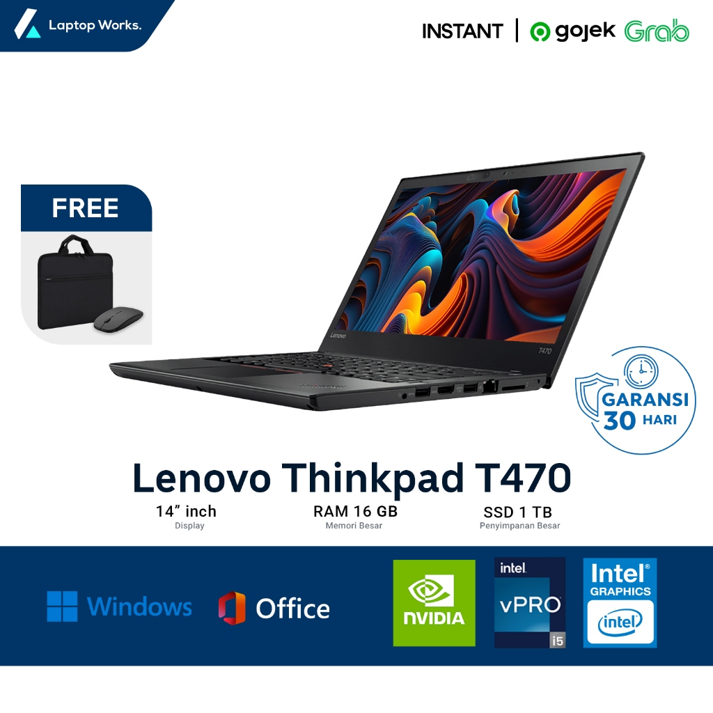 Lenovo Thinkpad T470 Dual VGA Nvidia Geforce 940MX I5 Gen 7 Ram 16 Gb SSD 1 TB Bonus Mouse Dan Tas