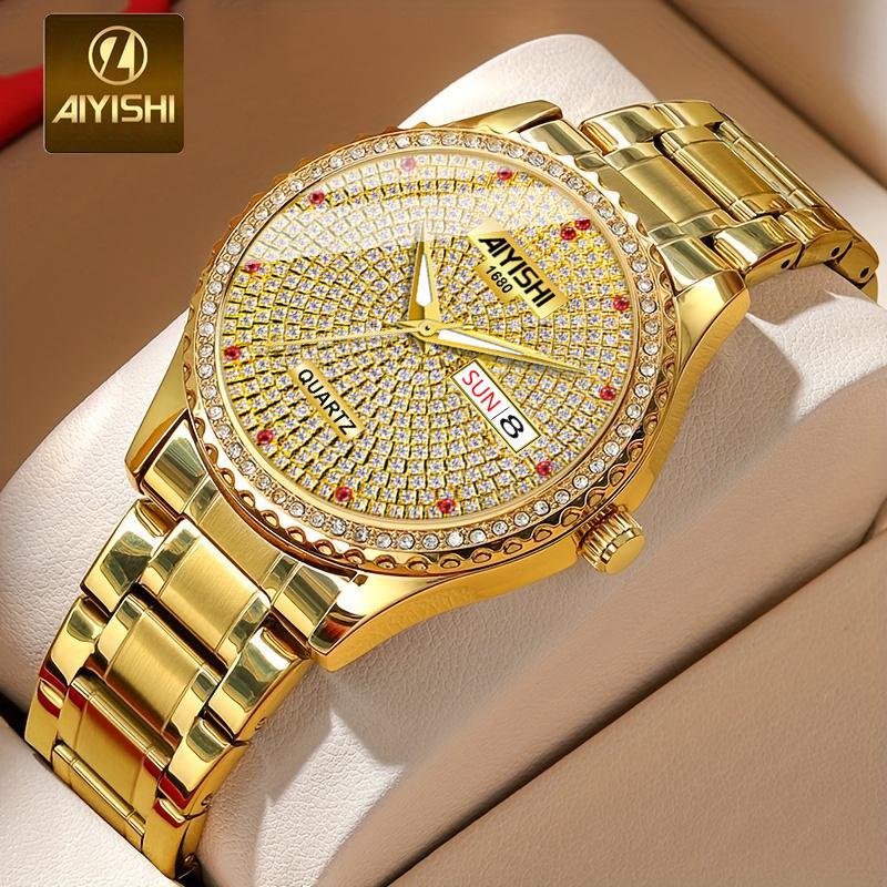 AIYISHI Jam Tangan Pria Mewah Tahan Air Berlian