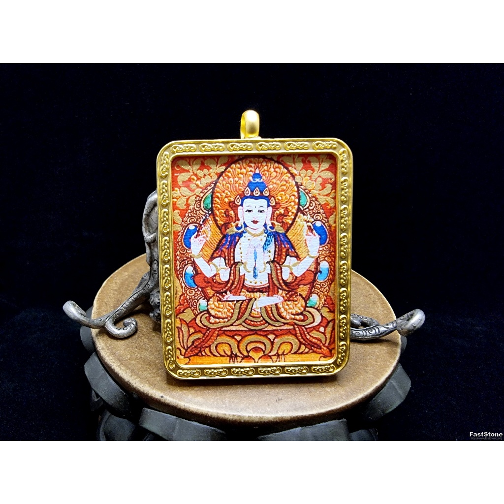 Liontin Lukisan ThangKa 4Arms Dewi KwanIm Bodhisattva Tibet 51mm E1893