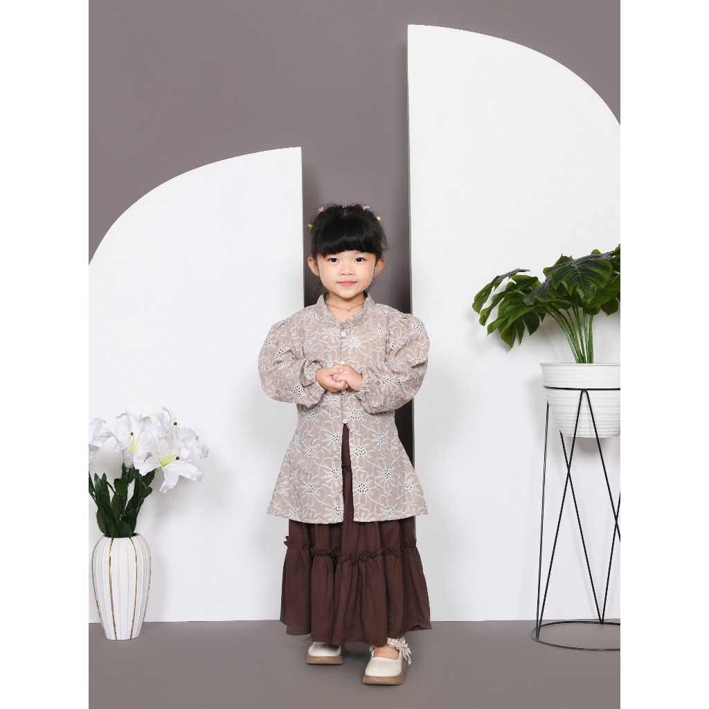 AZZAHRA Tunik Melayu Anak Set Rok Susun Umur 2-11 Tahun Bahan Katun Bordir Premium Mix Rayon Twill
