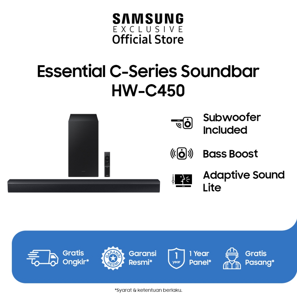 Samsung Soundbar 2.1ch Sound | Subwoofer | Bass Boost | Game Sound | HW-C450/XD