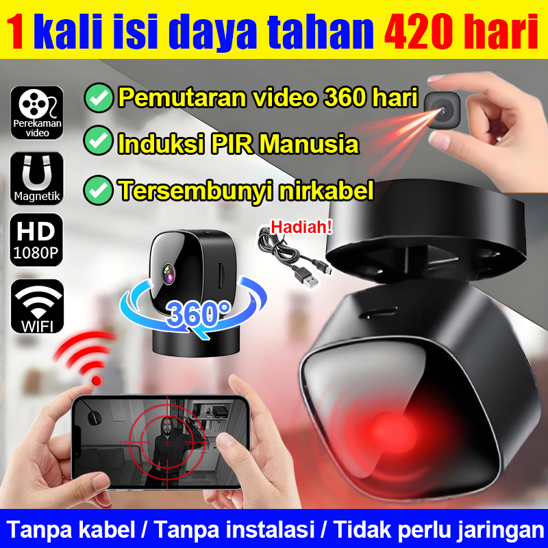 [ Tidak perlu Wi-Fi ] kamera 360 murah kamera mini tersembunyi konek ke hp kamera cctv mini sambung 