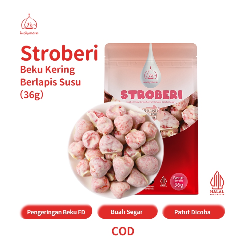 [Luckymore] HALAL Stroberi Beku Kering Renyah Berlapis Coklat 36g, Stroberi Coklat, Keripik stroberi