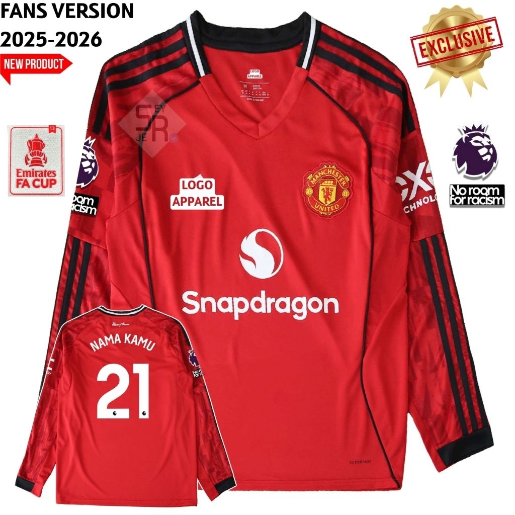 Jersey Manchester United Home Longsleeve 2025 2026 - Jersey MU Lengan Panjang Grade Original