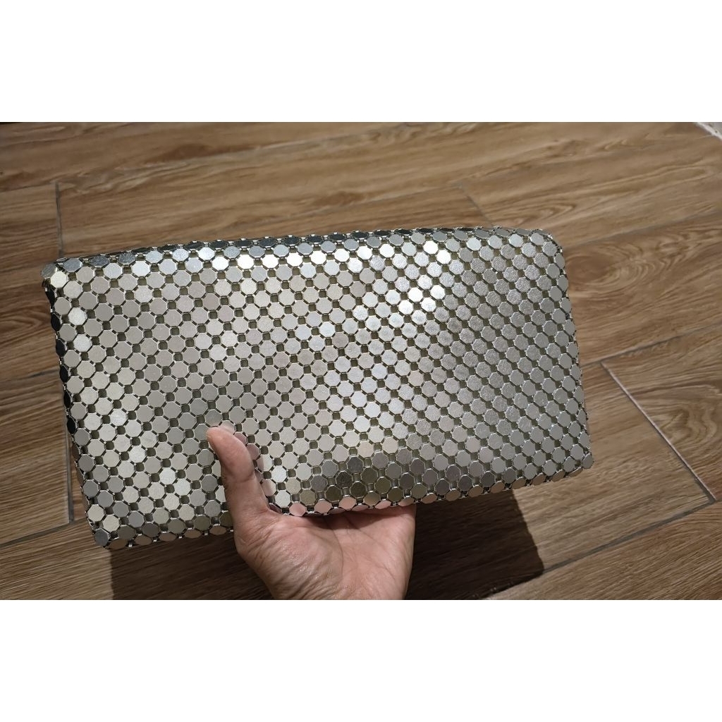Tas Pesta Clutch Handbag Tas Tangan Shoulderbag Selempang Manik Kilap Silver