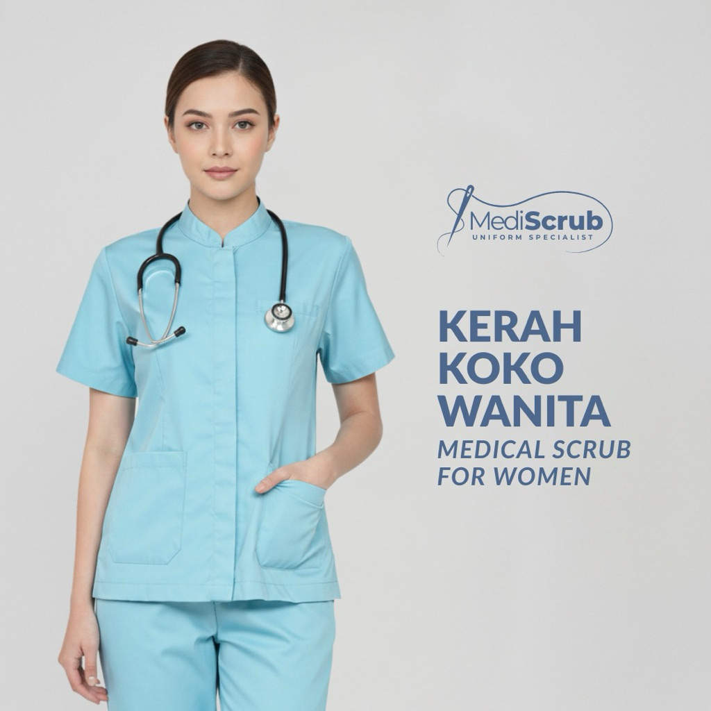 MediScrub - Baju Jaga Medis Wanita - Model Kerah Shanghai / Koko Dokter Residen Udayana Wanita Lenga