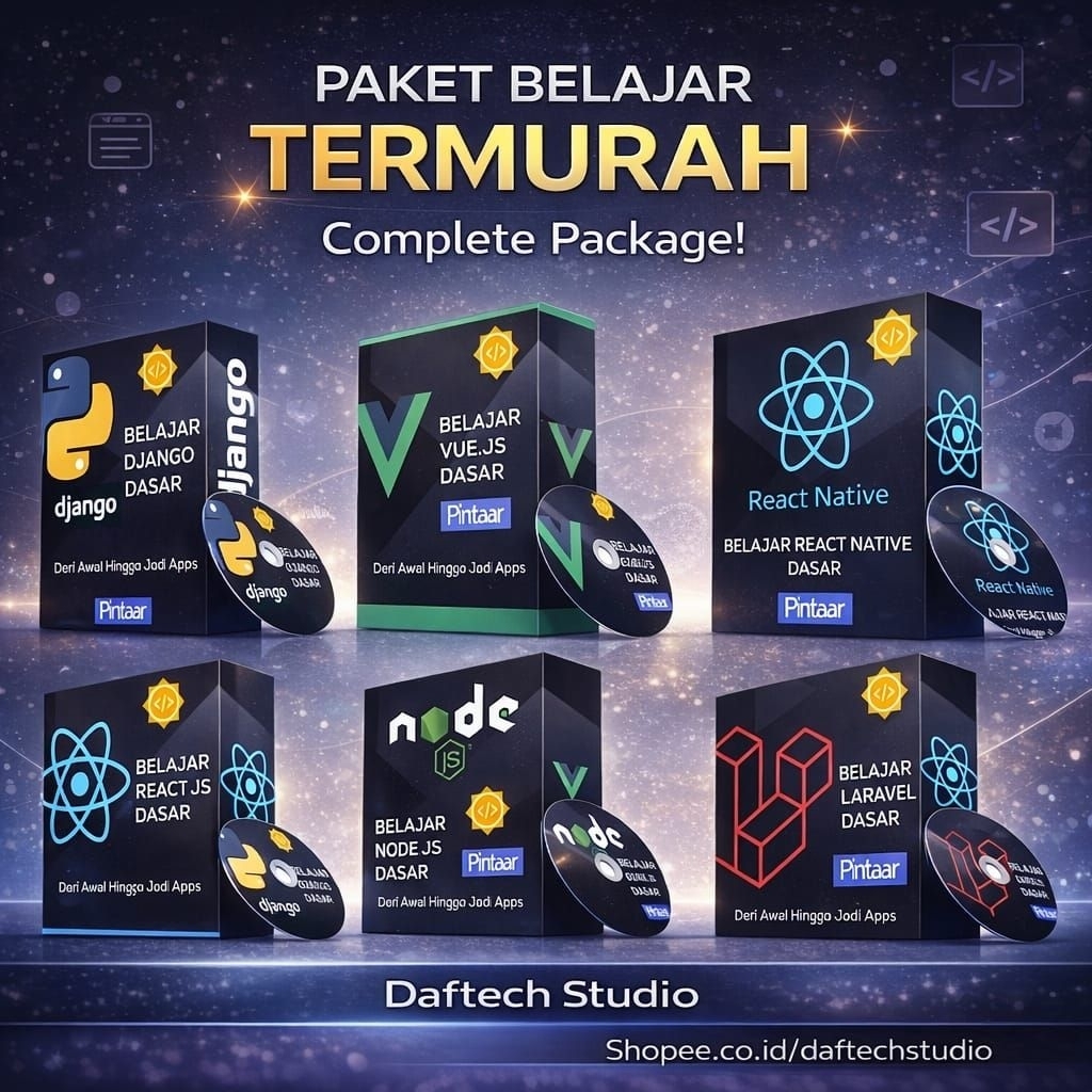 Paket E-Course Belajar Pemograman React Js, Django Python, Vue JS, Laravel, dan React Native