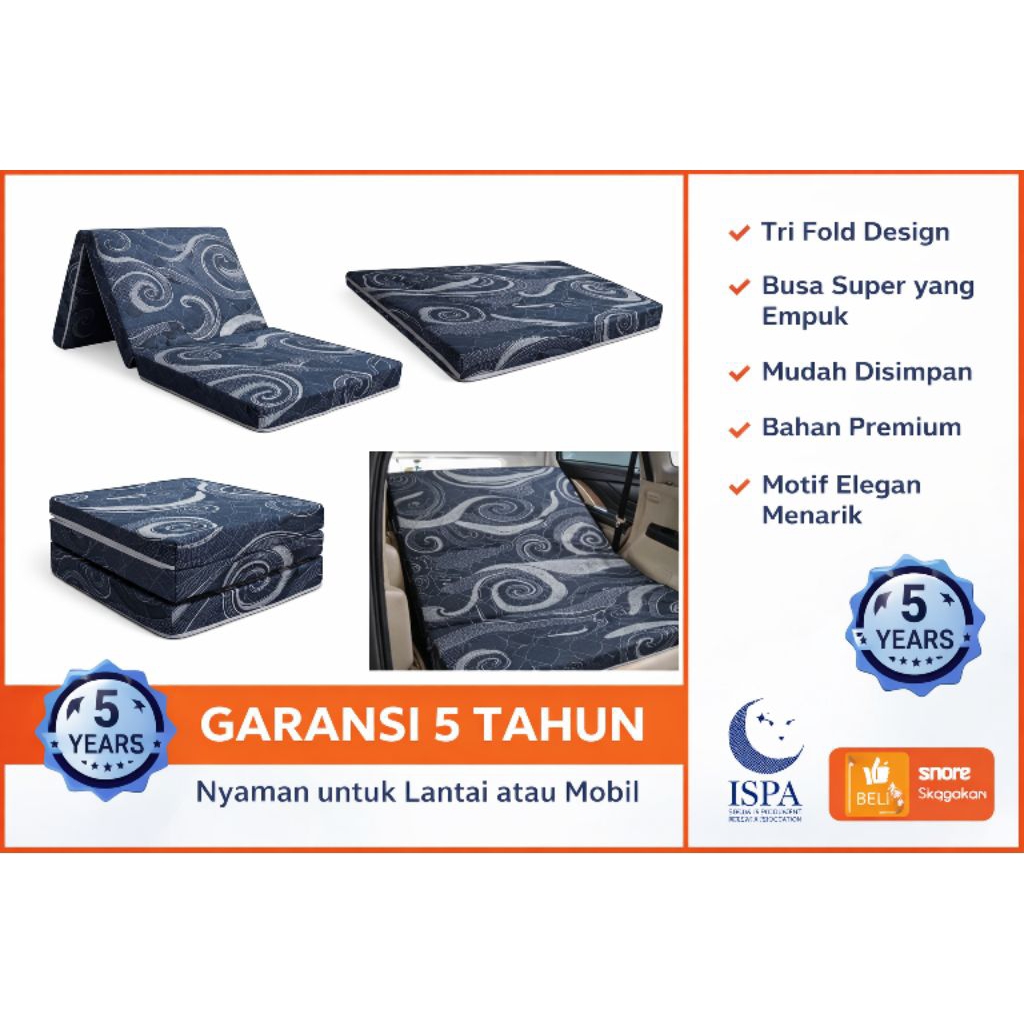 Kasur Lipat busa 3 portable Tebal Empuk | Praktis & Nyaman | Kasur Tamu / Anak / Kost
