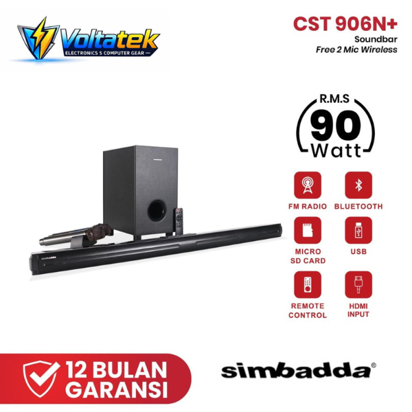 Soundbar SIMBADDA CST 906N+ Altes Bass Speaker TV Wireless Bluetooth - FREE 2 MIC - Sound System Bar