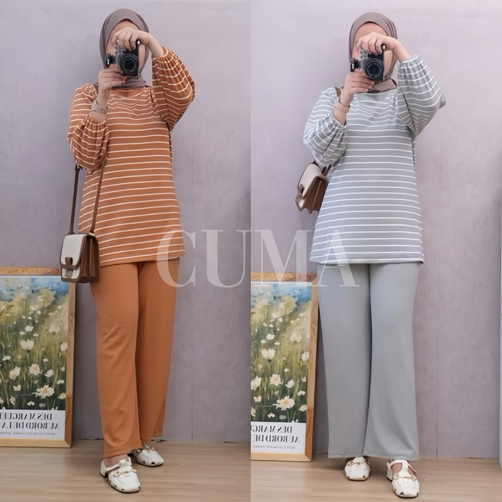 shakila oneset knit / setcel setelan celana knit salur