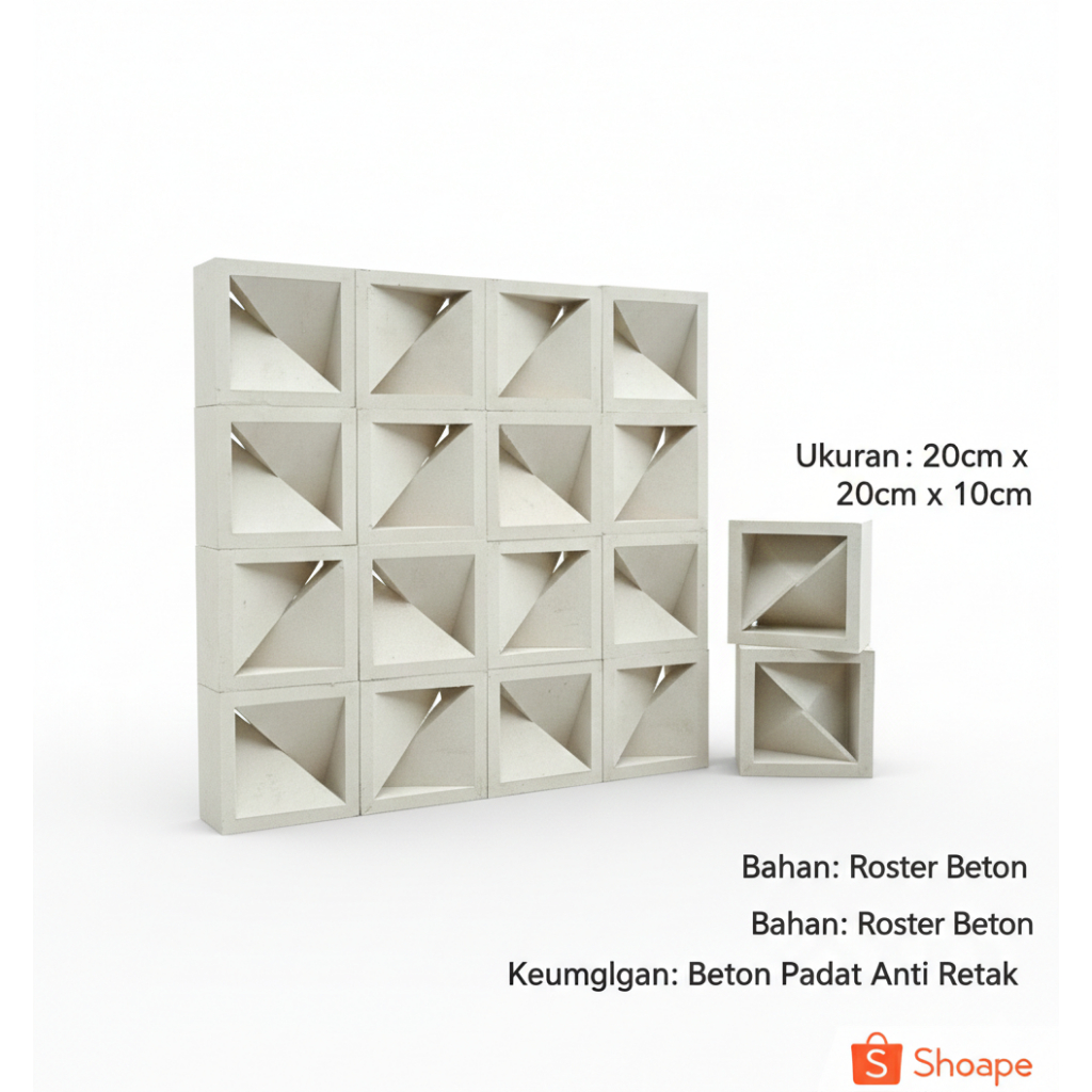 Roster Beton Minimalis - New Model 3d Dua Sisi, 20 x 20 | Loster Putih | Ventilasi Udara, Pagar Ruma