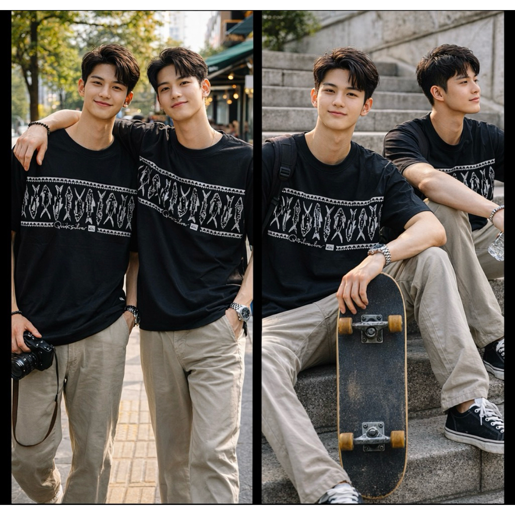 Kaos Surfing QUIKSILVER T Fish Edition. ORI T-Shirt Pria Premium Cotton, Full Tag & Label, Surfwear 