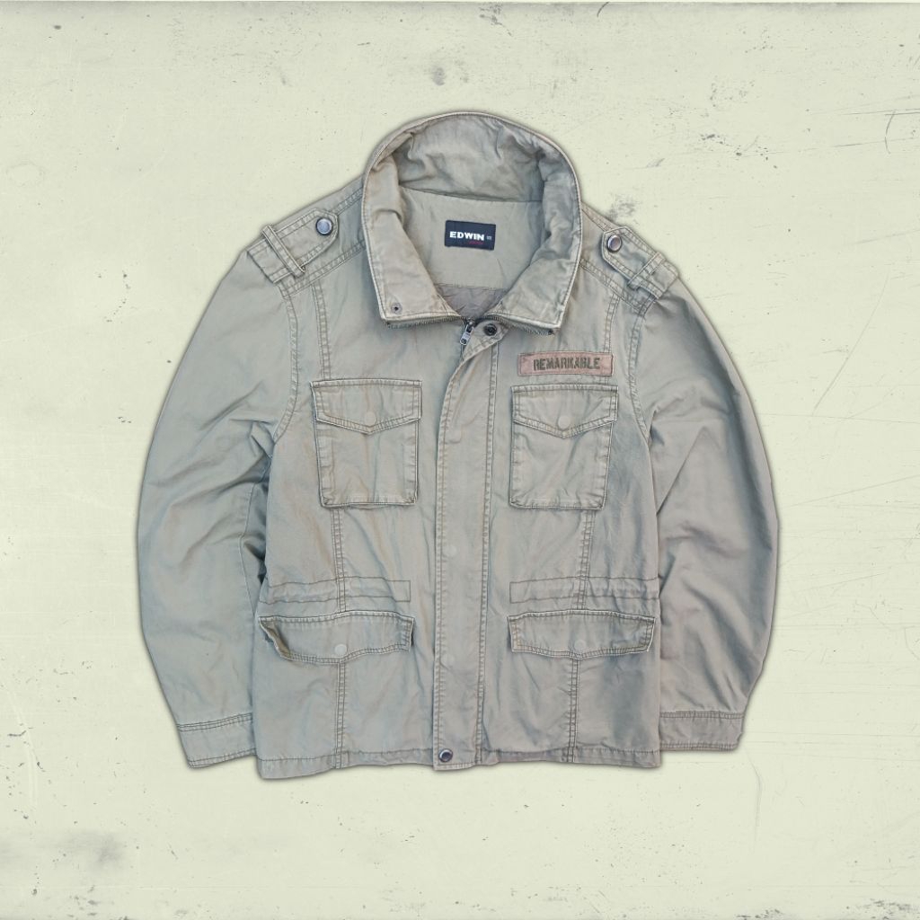 American Field Jacket By Edwin Canvas Fabric Button Zip L Size Emboss All Tag Manly Style