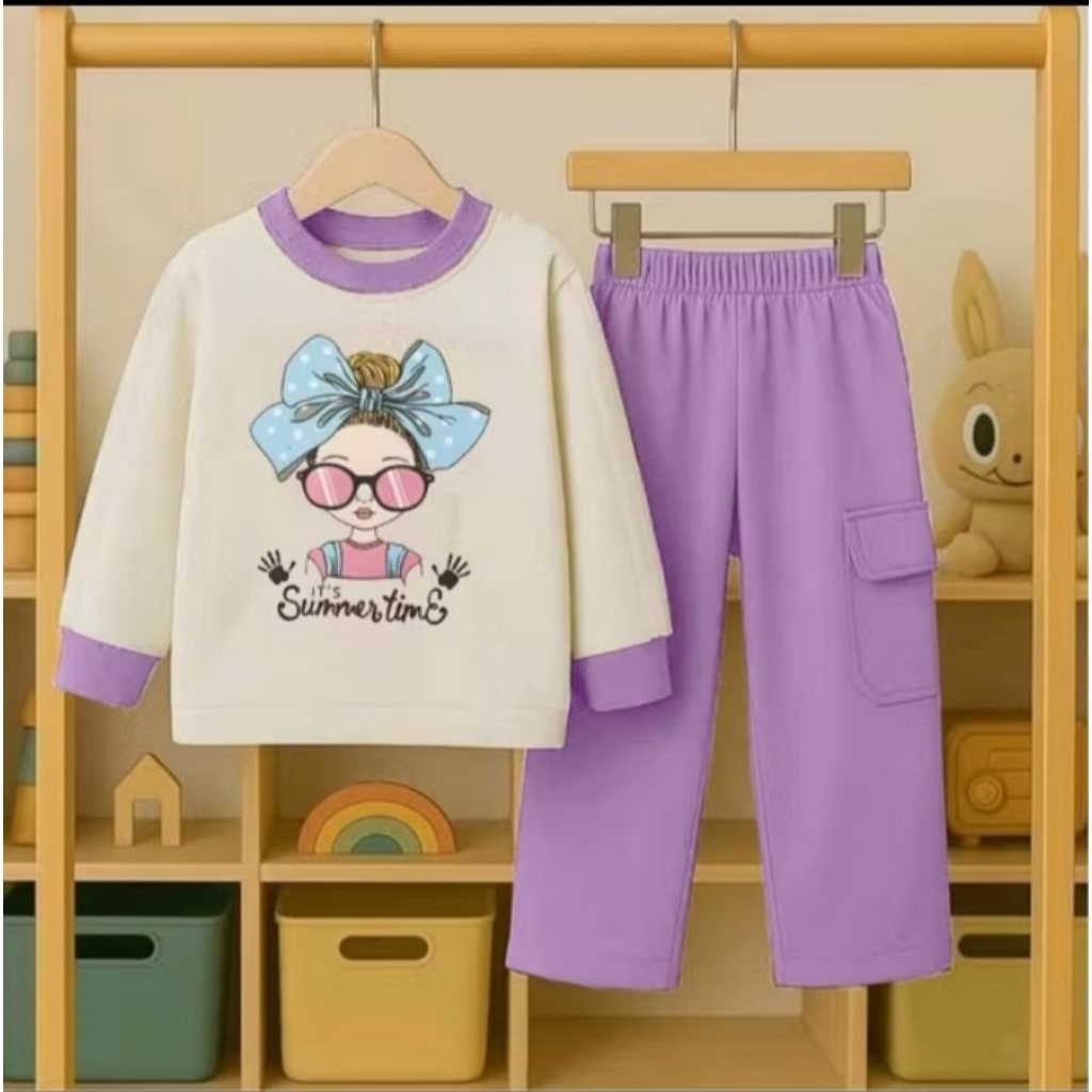 baju anak perempuan 4-12 tahun//pakaian setelan anak perempuan summer