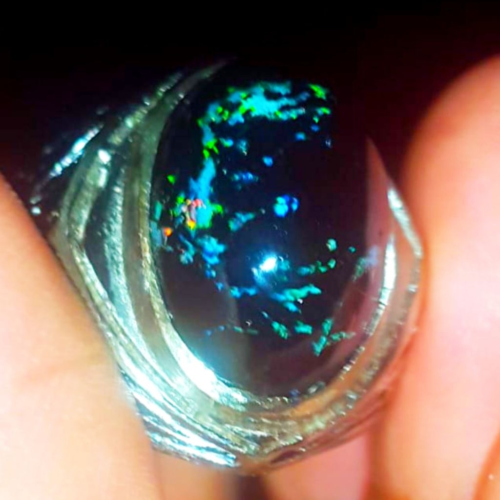 Cincin Batu Black Opal Sempur Banten Natural Jarong Bahan Ranting