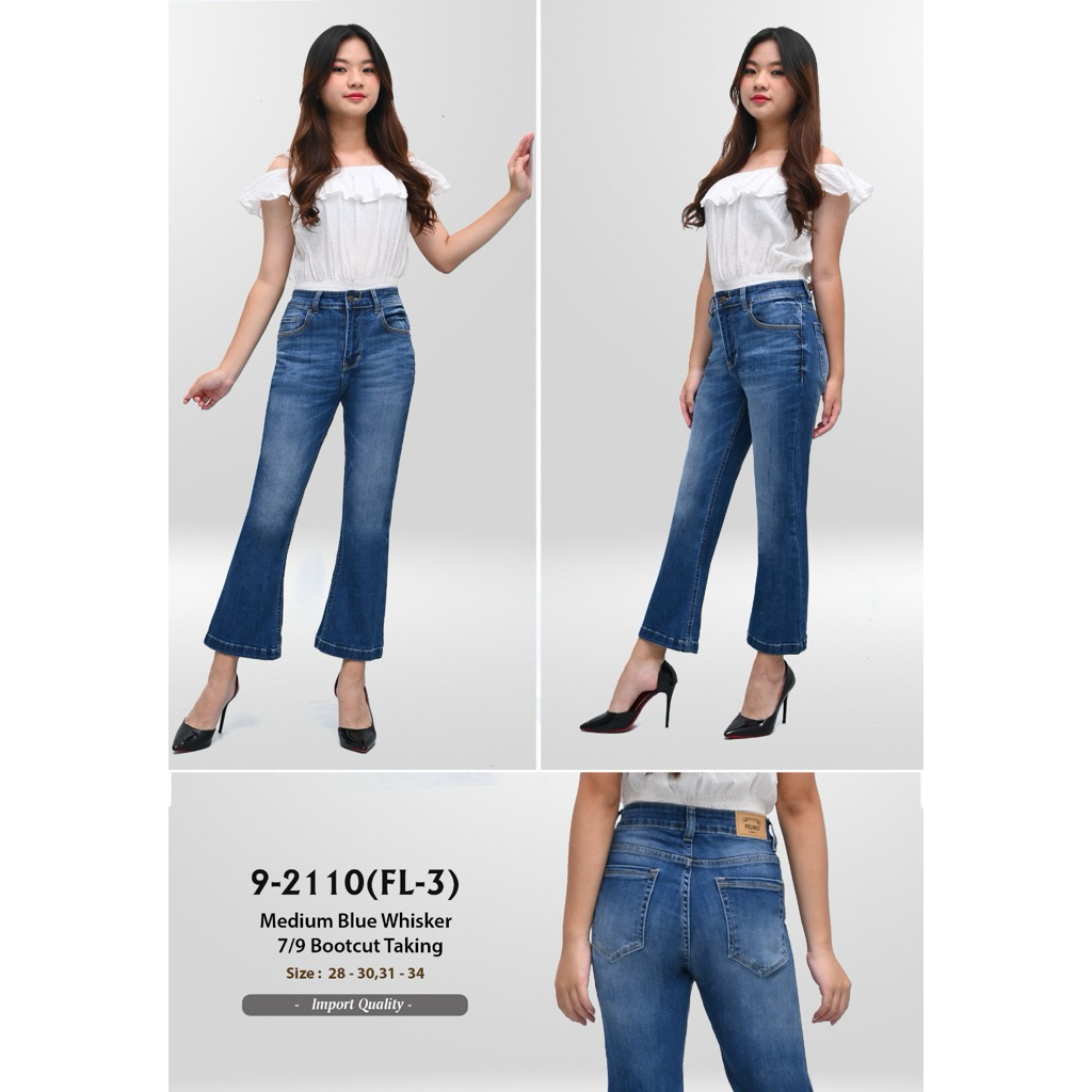 Celana Cutbray Hw 7/9 Wanita-Celana Cutbray Stretch 7/9 Kancing 1 Deep Blue Whisker Bahan Softjeans 
