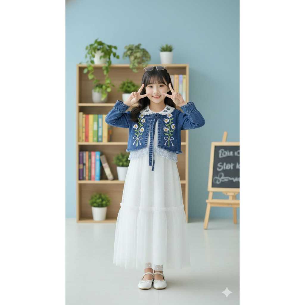 Gamis Anak Daisy Rompi Jeans Bordir Kekinian 3-10 Tahun Gamis Kekinian Lengan Panjang Baju Muslim An
