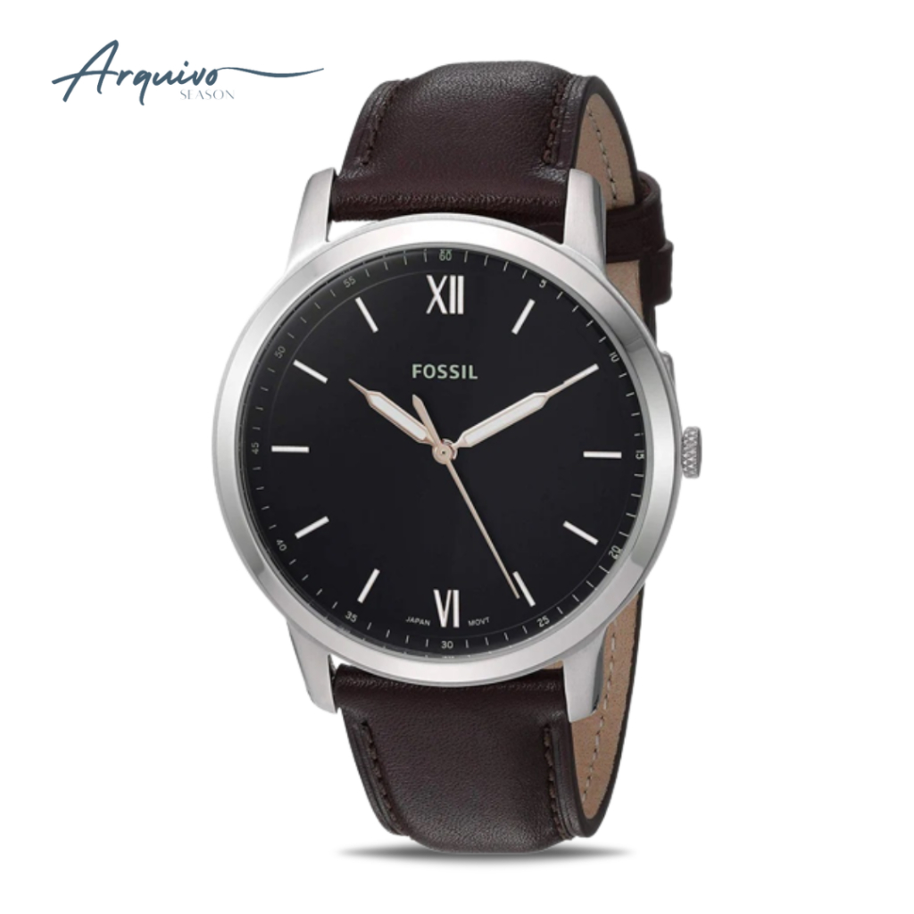 Jam Tangan Pria Fossil The Minimalist Kulit Brown Dial Black Casual Original FS5464