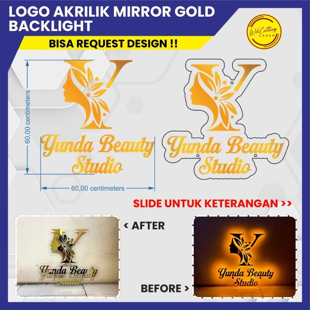LOGO AKRILIK MIRROR GOLD BACKLIGHT / LOGO AKRILIK LAMPU / LOGO AKRILIK GOLD / LOGO AKRILIK