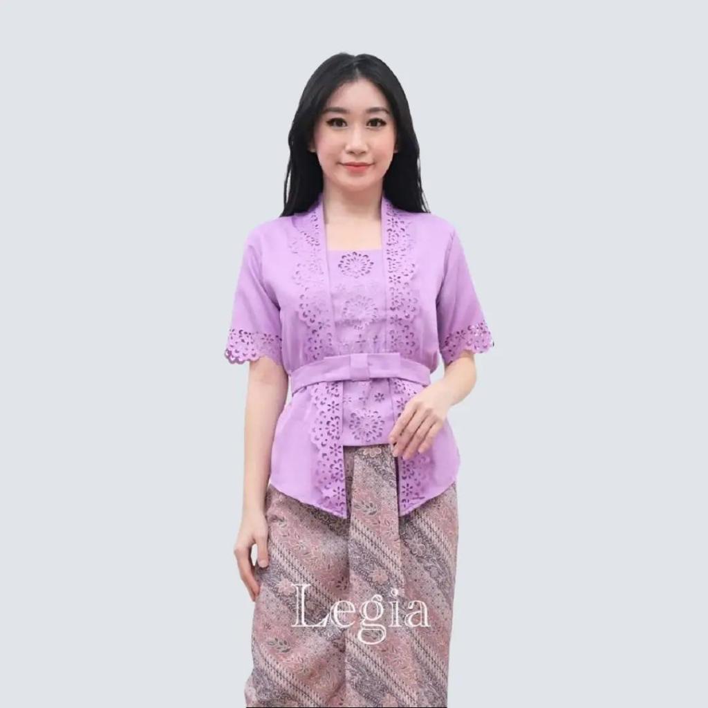 Atasan Kebaya Kutu Baru Modern Bahan Katun Import Motif Pita Warna Lilac