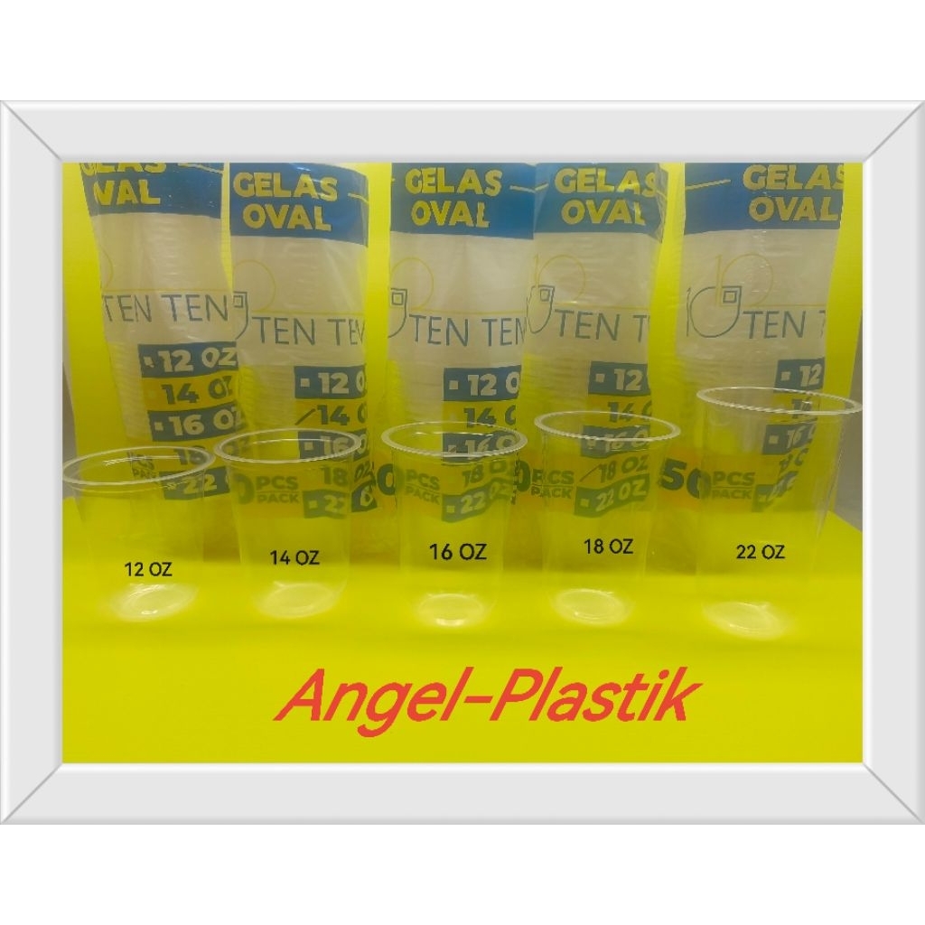 Gelas Plastik Tenten 22oz 18oz Isi 50pcs / Gelas Oval / U Cup / Gelas Kekinian | Tutup Gelas Datar d