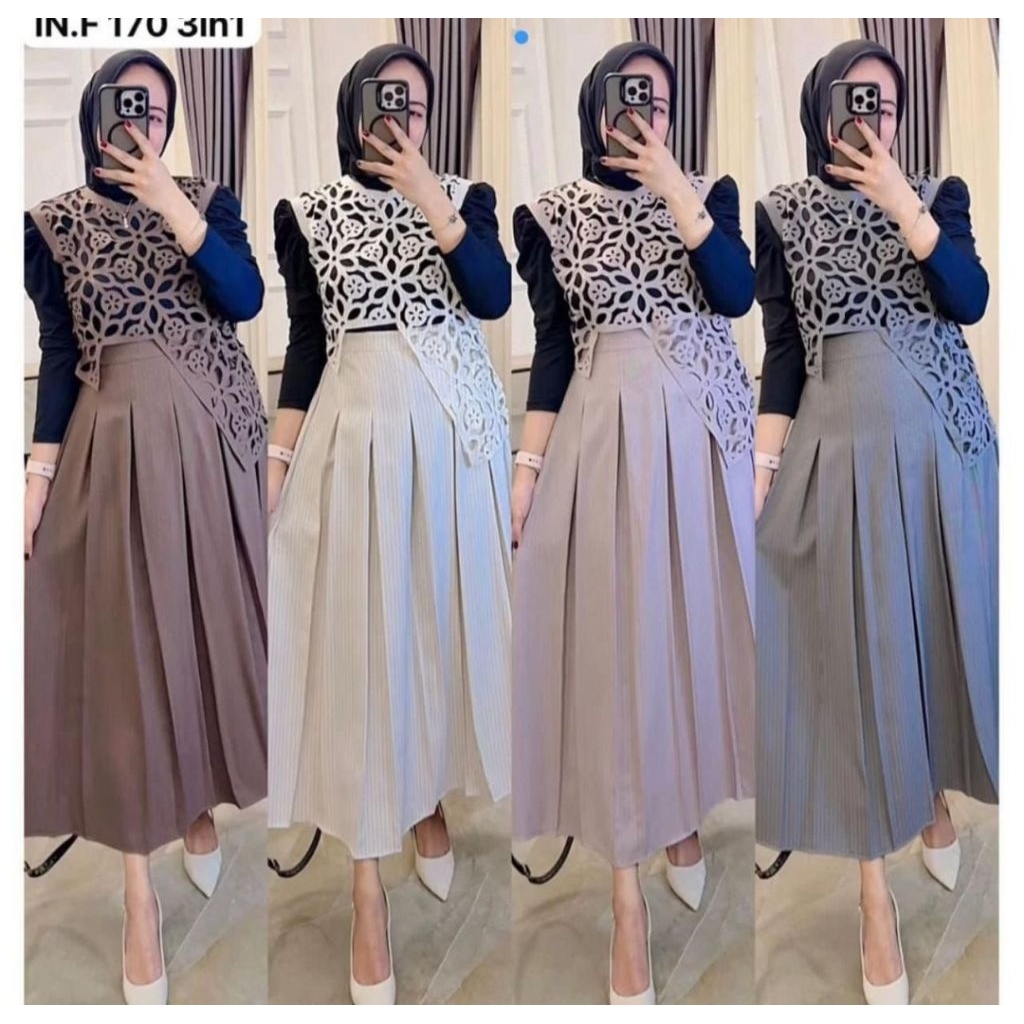 ESTELLE SET 3IN1 / VALENY SET 3IN1 / ONE SET 3IN1 VEST KOREA / SETELAN 3IN1 CUTING WANITA DEWASA