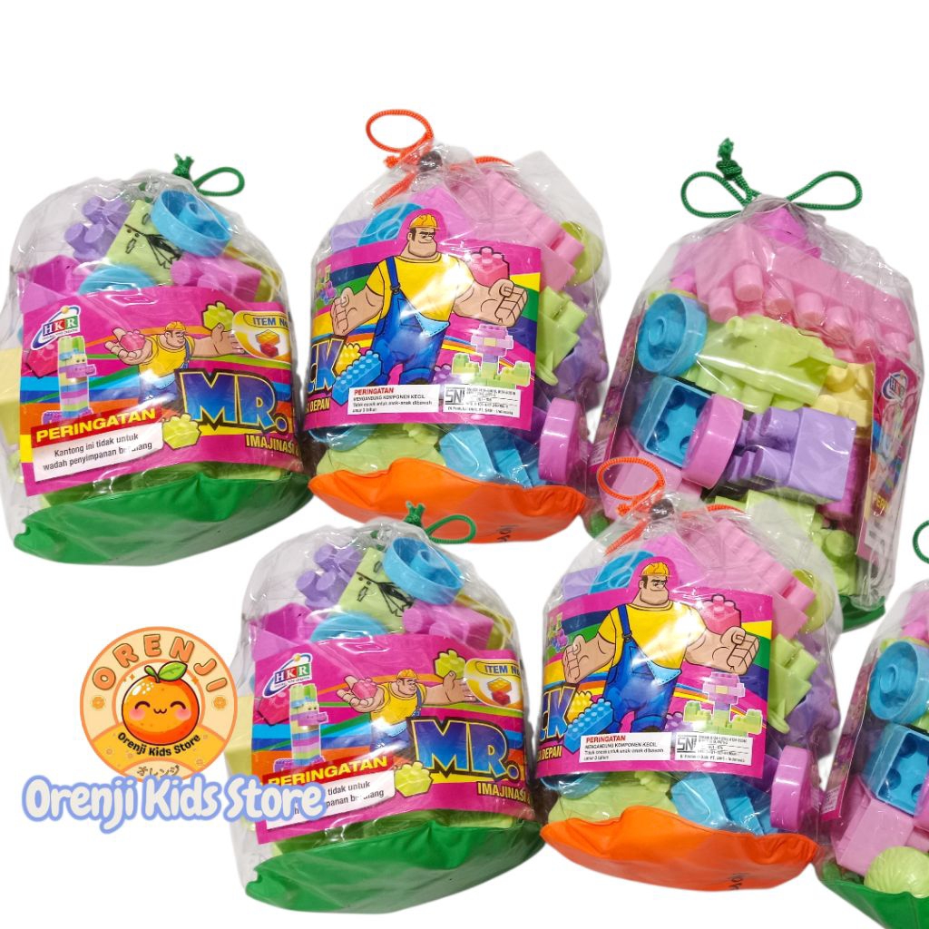 Blocs besar / mainan susun balok balita. Mr Blocks. Building blocks kemasan kantong ekonomis