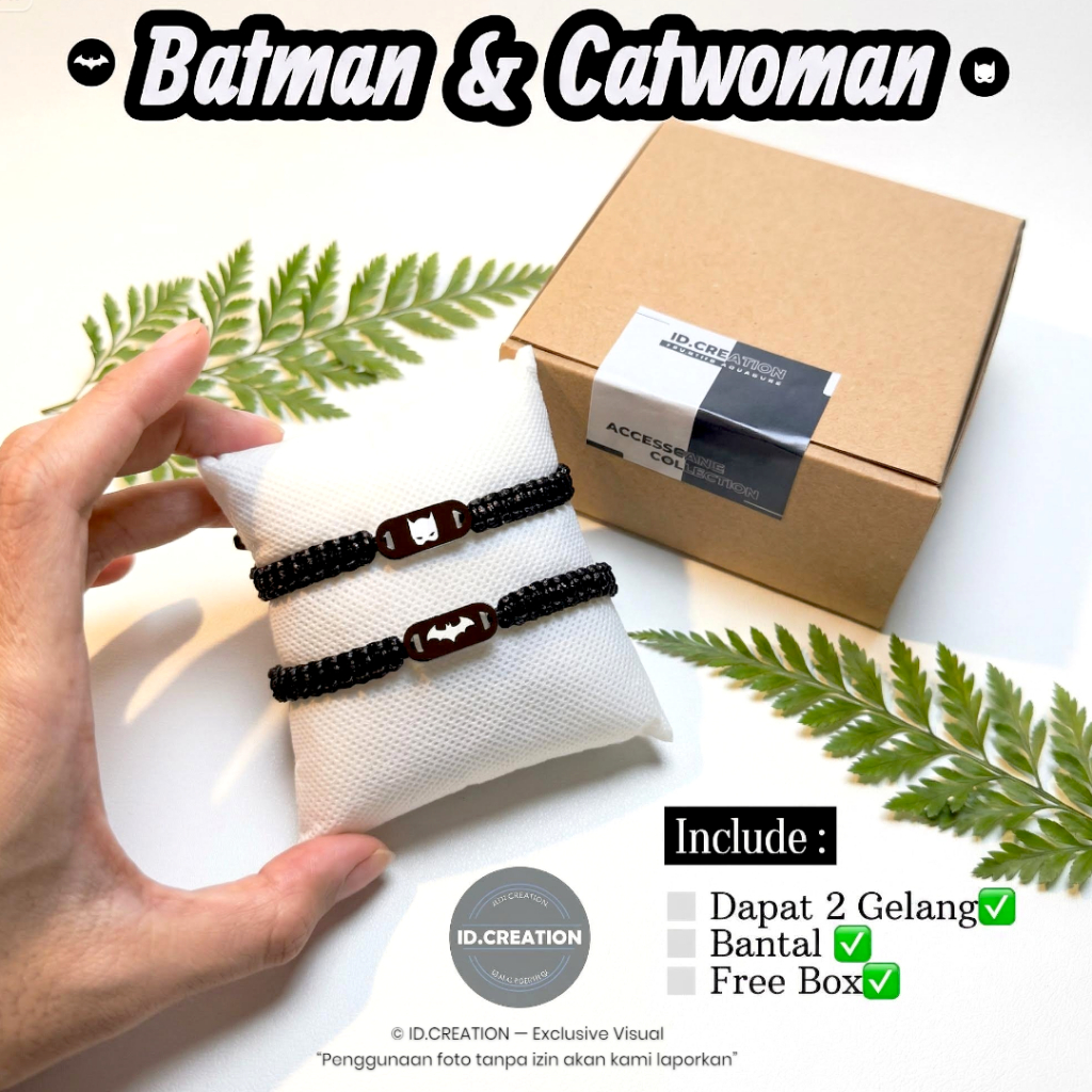 Gelang Couple Batman & Catwoman Free Box Tali Korea Waterproof Tipe Anyam