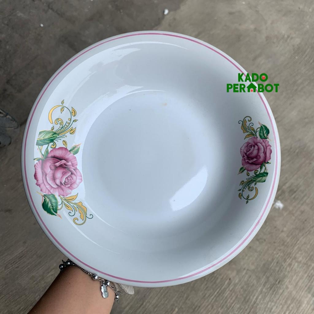 Piring Makan Omega Motif Bunga-Piring Keramik 9inch-Piring Makan Lontong Motif Bunga