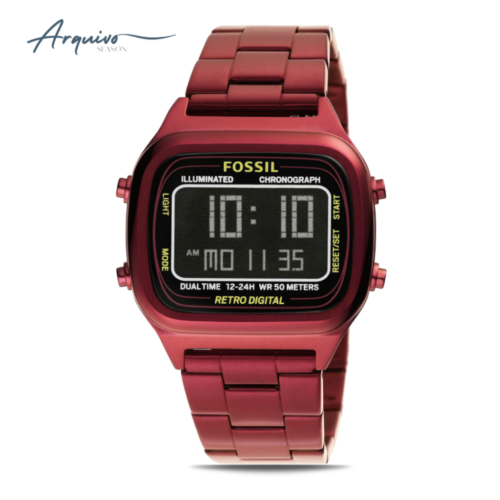 Jam Tangan Fossil Unisex Couple Retro Digital Stainless Steel Casual Original FS5897