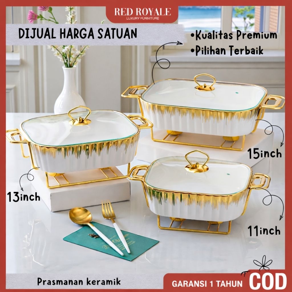 PROMO 2.2 prasmanan gold keramik (HARGA SATUAN ) FREE PEKING KAYU tempat penyimpanan makanan sambal 