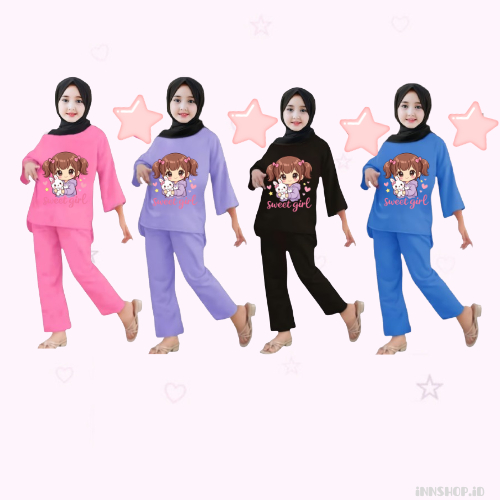 Baju Anak One Set Cewek | Sweet Girl Bunny | Atasan + Celana | Usia 3–11 Tahun