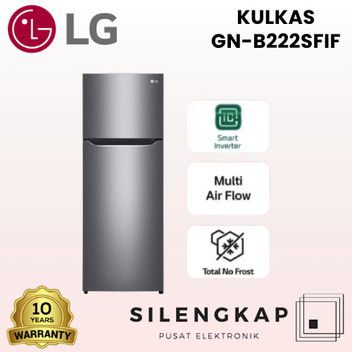 LG Kulkas 2 Pintu 209L Smart Inverter GN-B222SFIF Total No Frost Tanpa Bunga Es Garansi Resmi / 222 